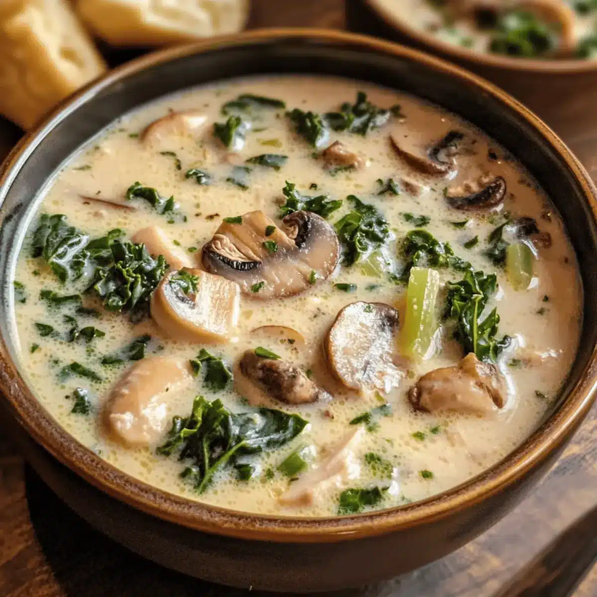 Creamy Mushroom Kale Turkey Soup
