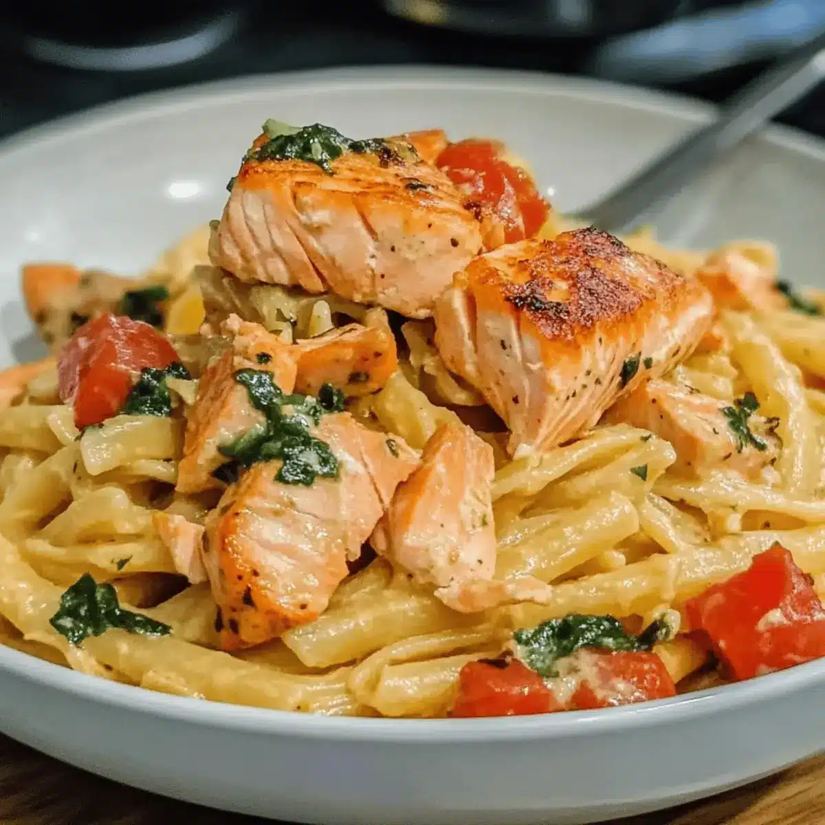 Healthy & Creamy Tuscan Salmon Pasta