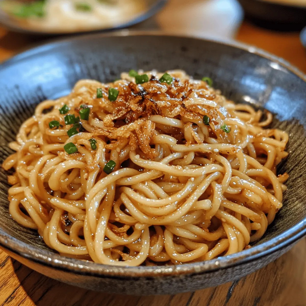Sticky Garlic Noodles with Crispy Shallots